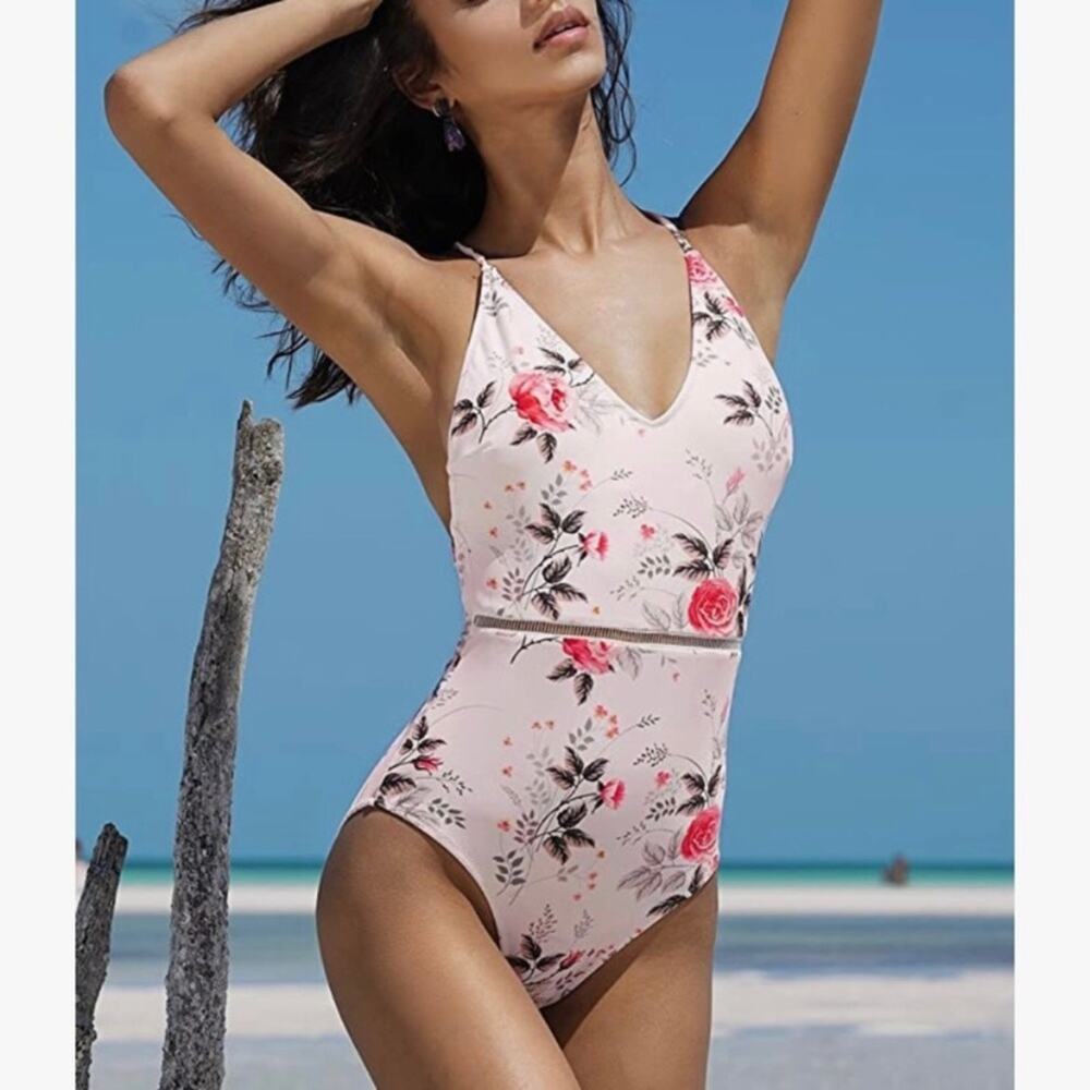 Cupshe Pink Floral Scoop Back One Piece Swimsuit Sz.XL NWT